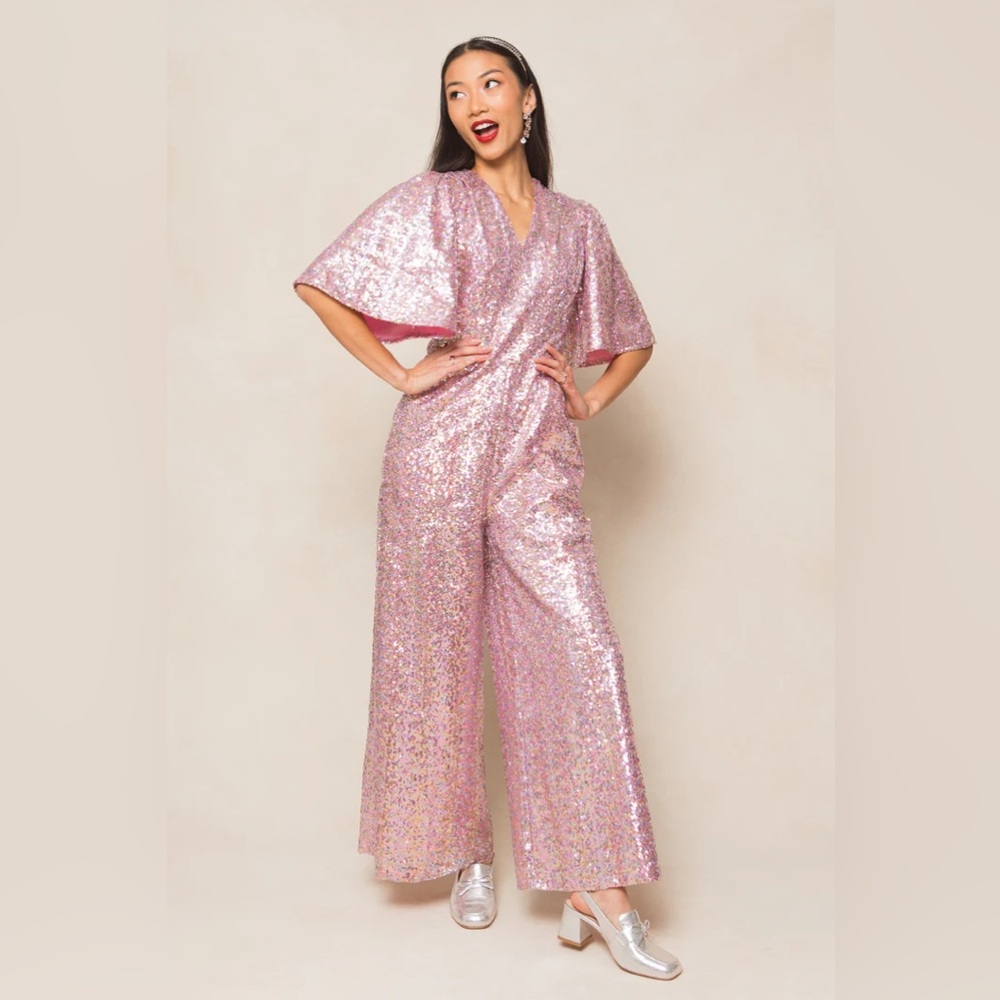 Ivy City Co Bejeweled Jumpsuit in pink, size medium, NWT